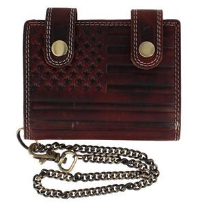 CTM Men's Leather American Flag Bifold Chain Wallet with Snap Closure